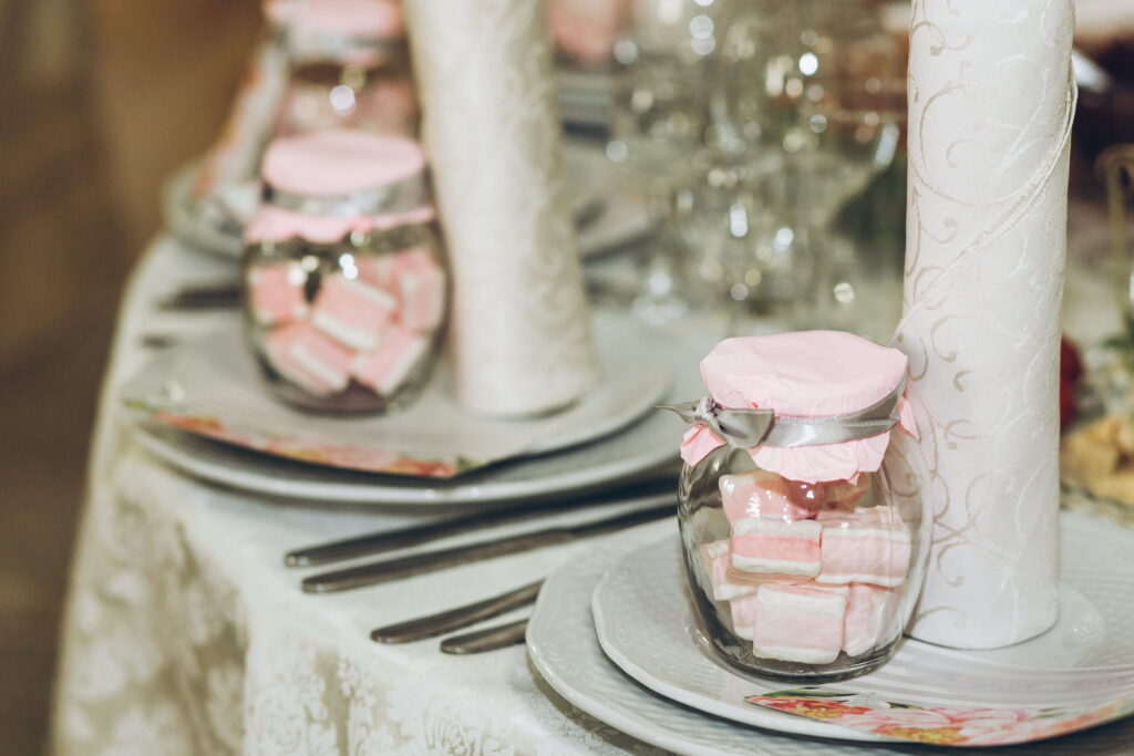 wedding favors at each guest’s place setting.