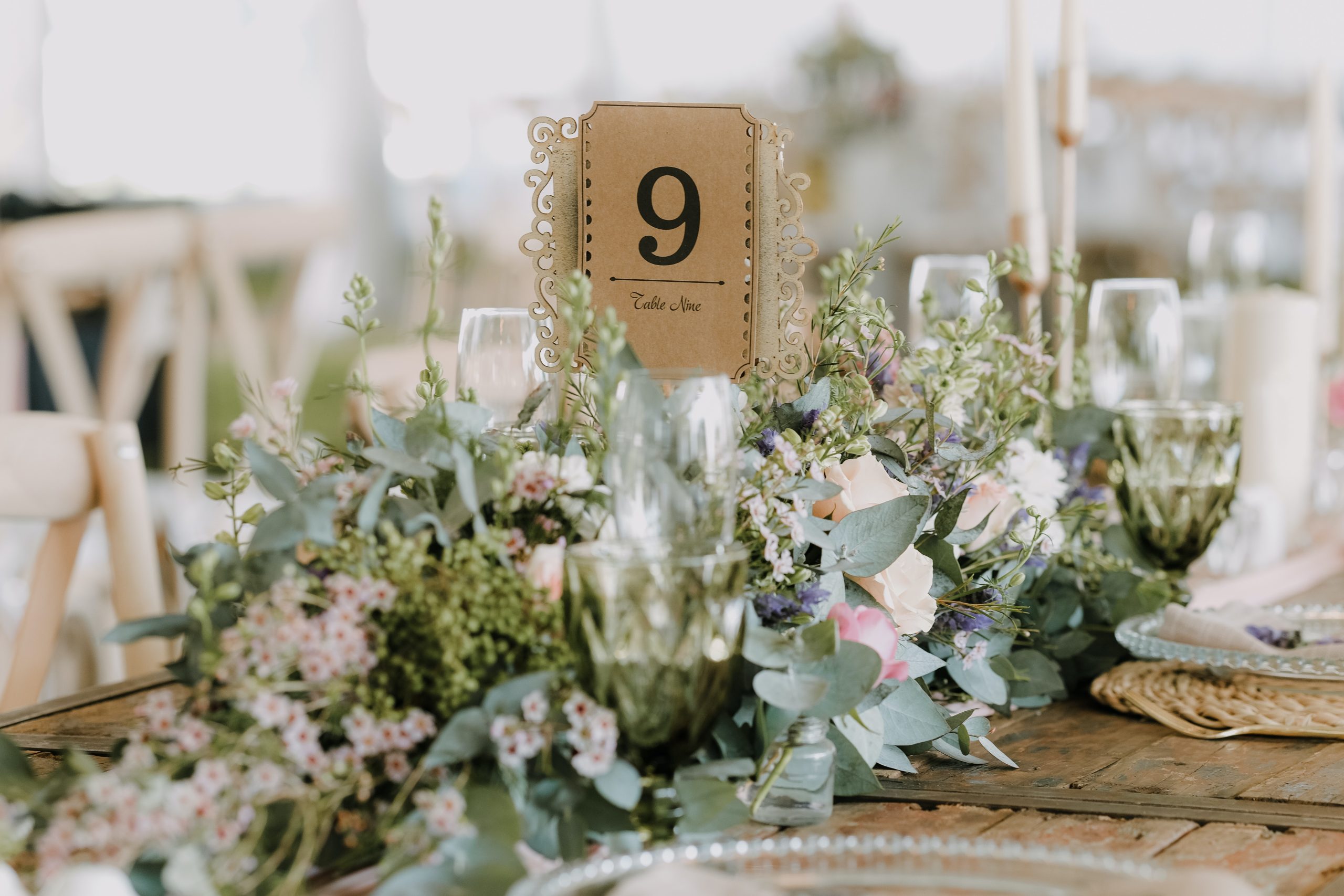 wedding table with number nine card