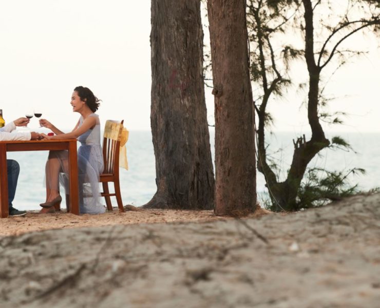 couple clinking glass together