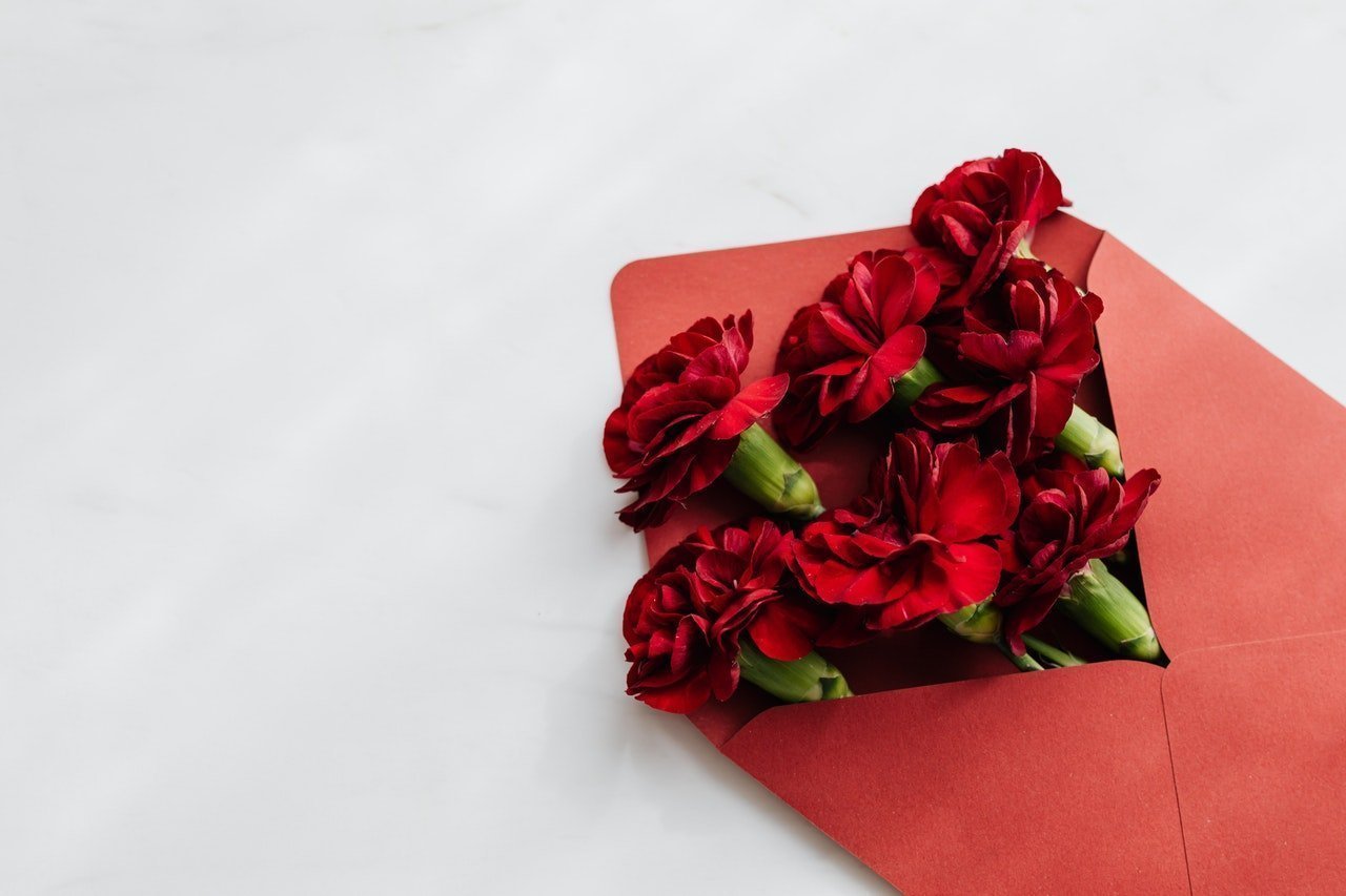 red flowers on an envelope