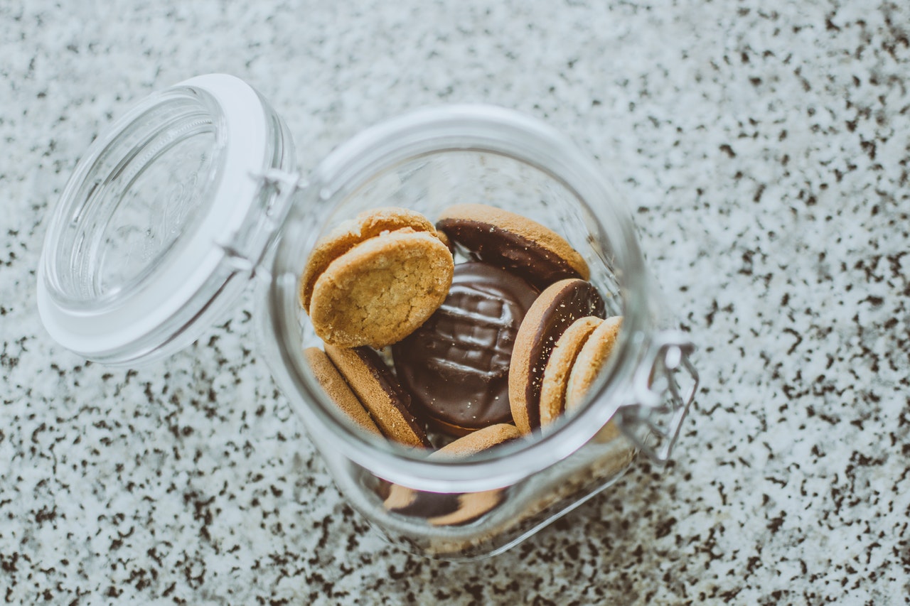 cookies and chocolate in a jar