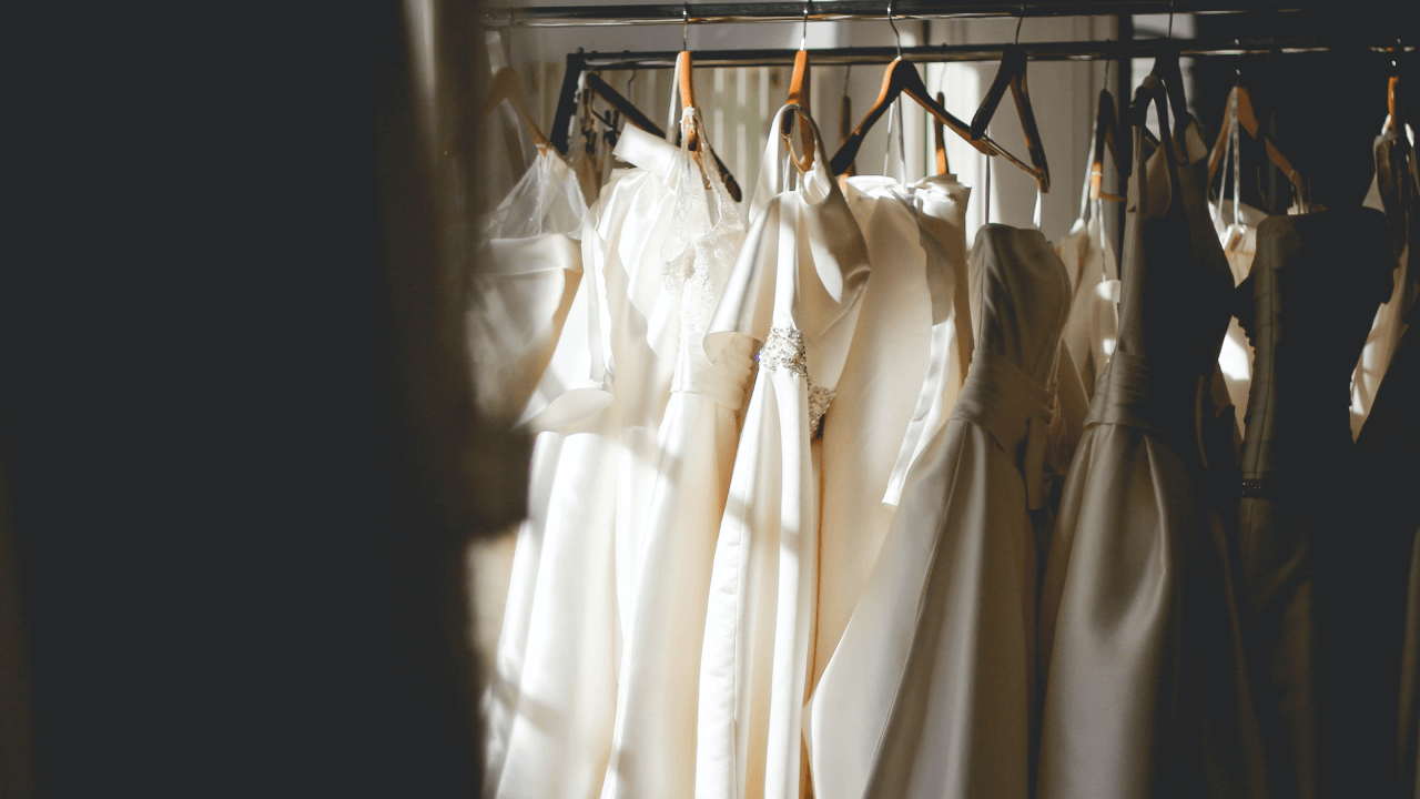Rack of wedding dresses