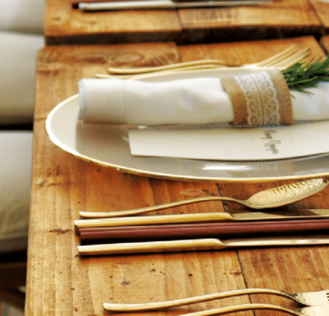 Close up of restaurant table decorated for a wedding reception