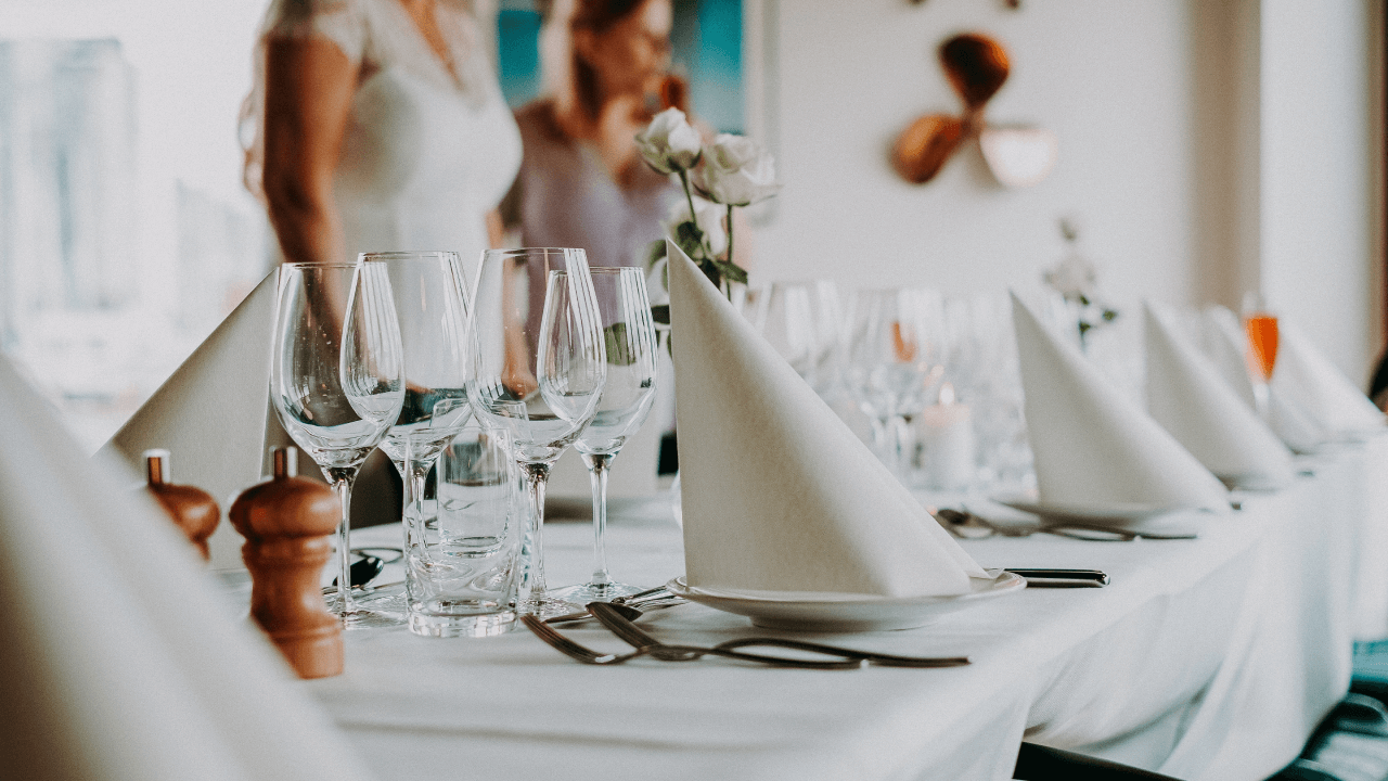 Restaurant table with bride in the frame