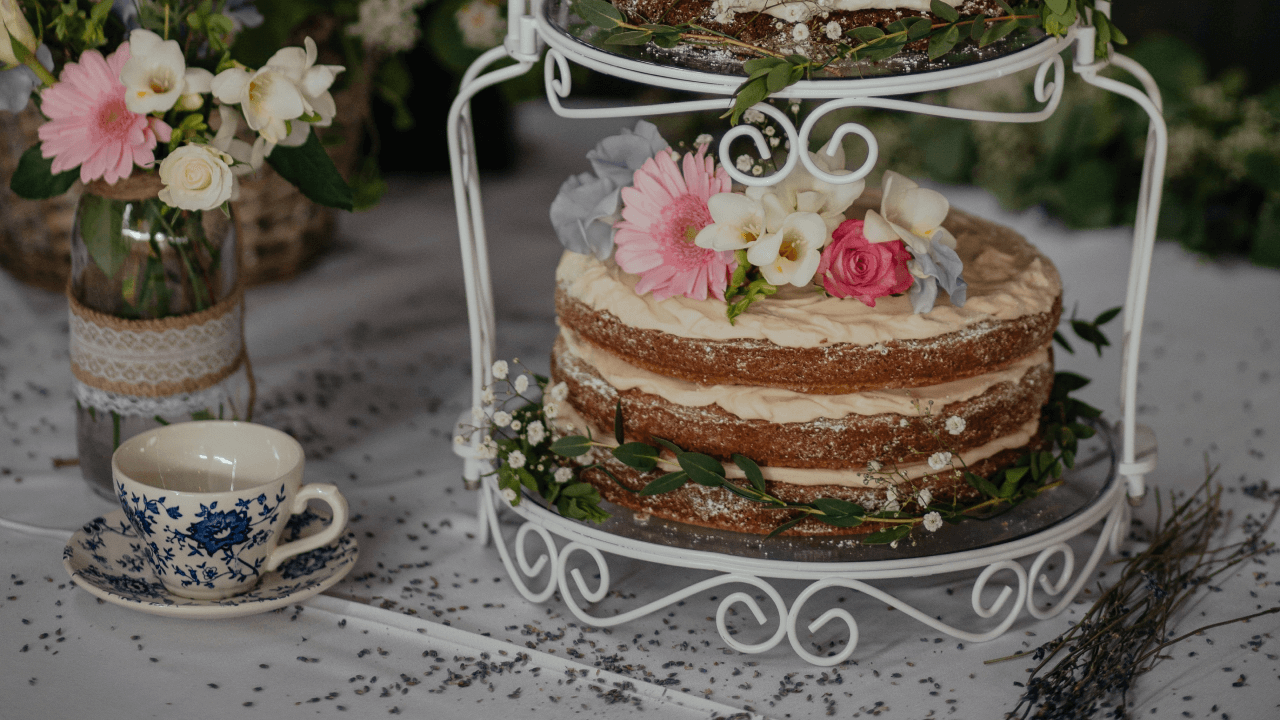 wedding cake with plant