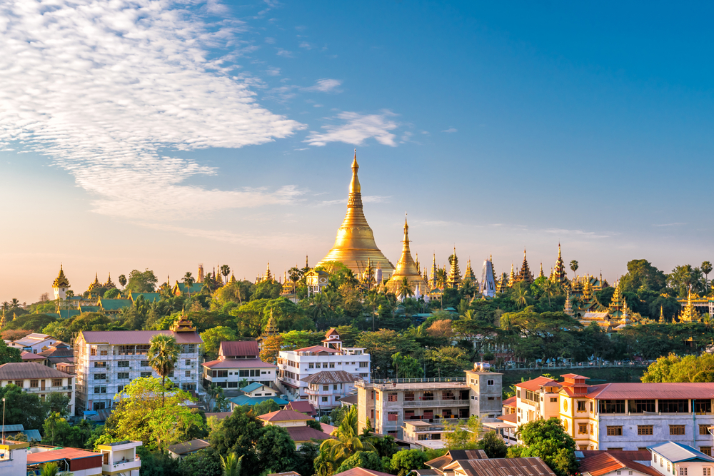 the impressive skyline of Yangon, Myanmar