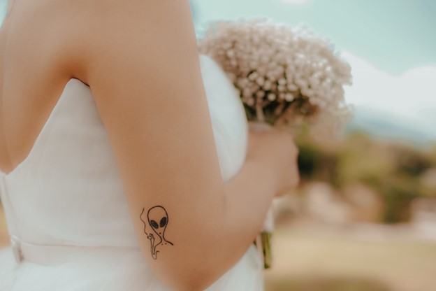 bridal bouquet tattoo quirky wedding
