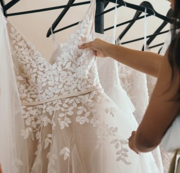 wedding dress on a hanger
