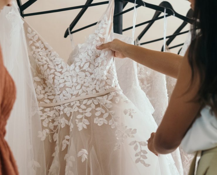 wedding dress on a hanger