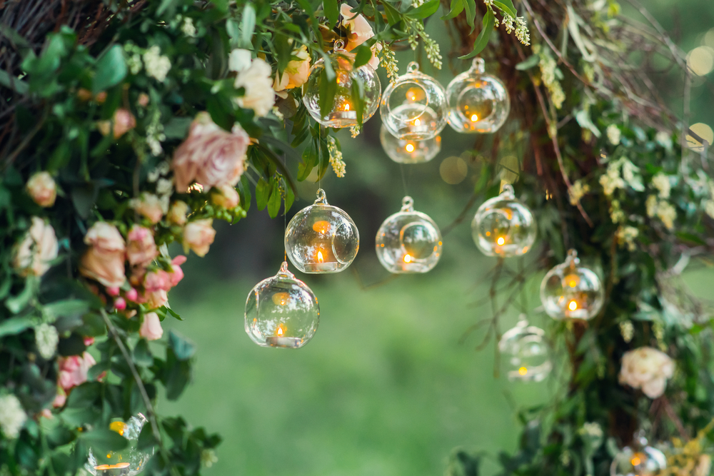 hanging tea lights on an arch