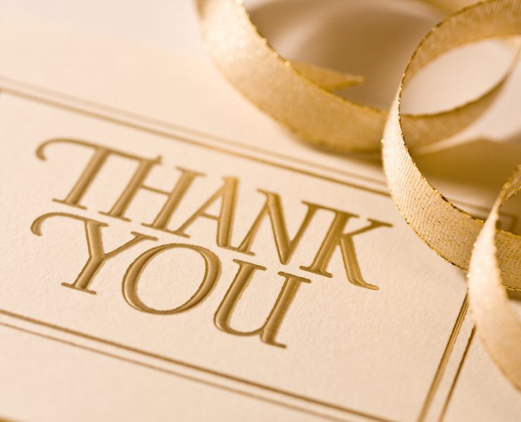 close up of a thank you card for wedding guests