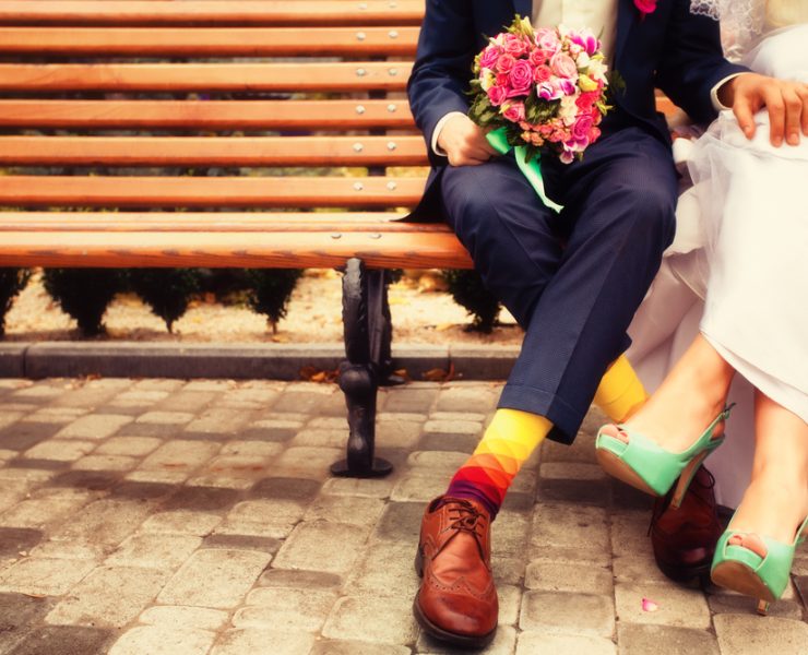 a trendy couple at their wedding