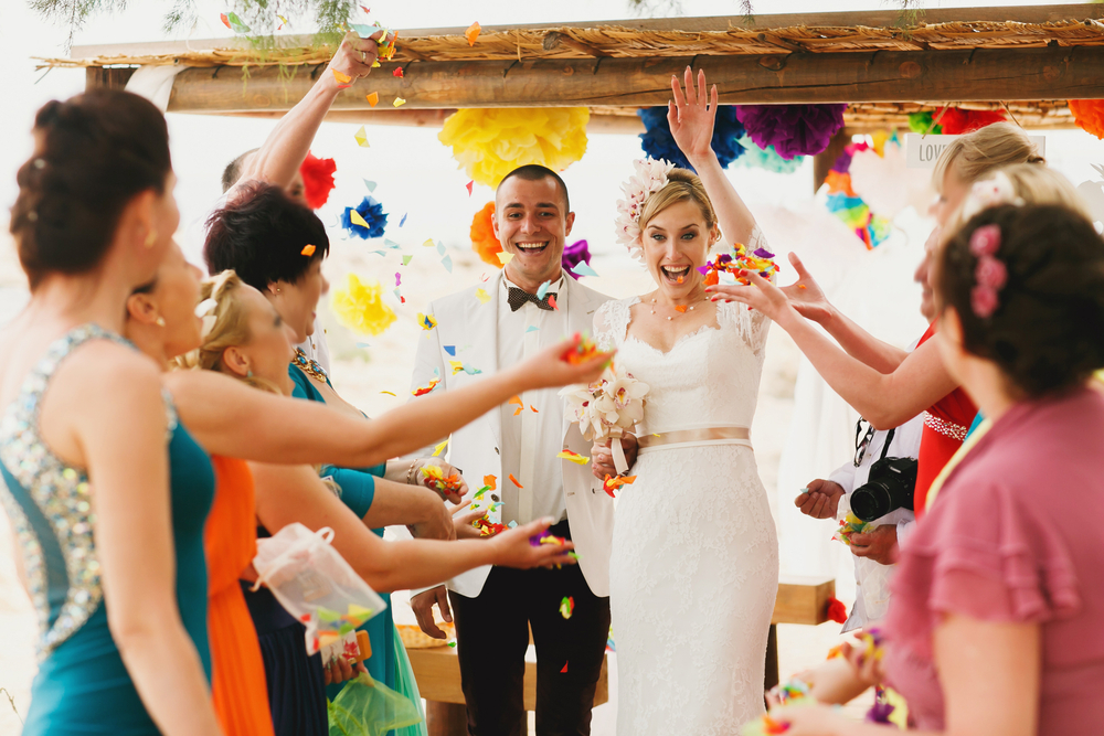 a wedding with a colorful theme