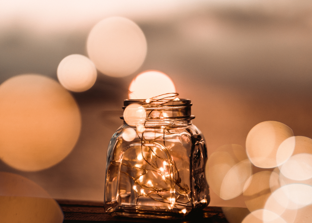 fairy lights in a jar