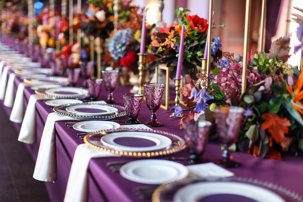 purple and gold wedding reception