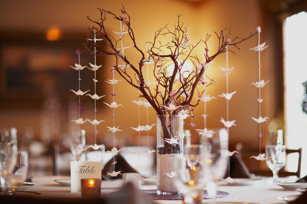 bonsai tree table centerpiece in a wedding reception table