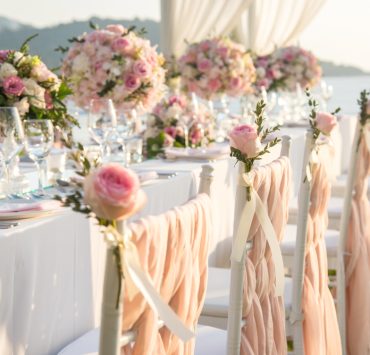 table with flower centerpieces