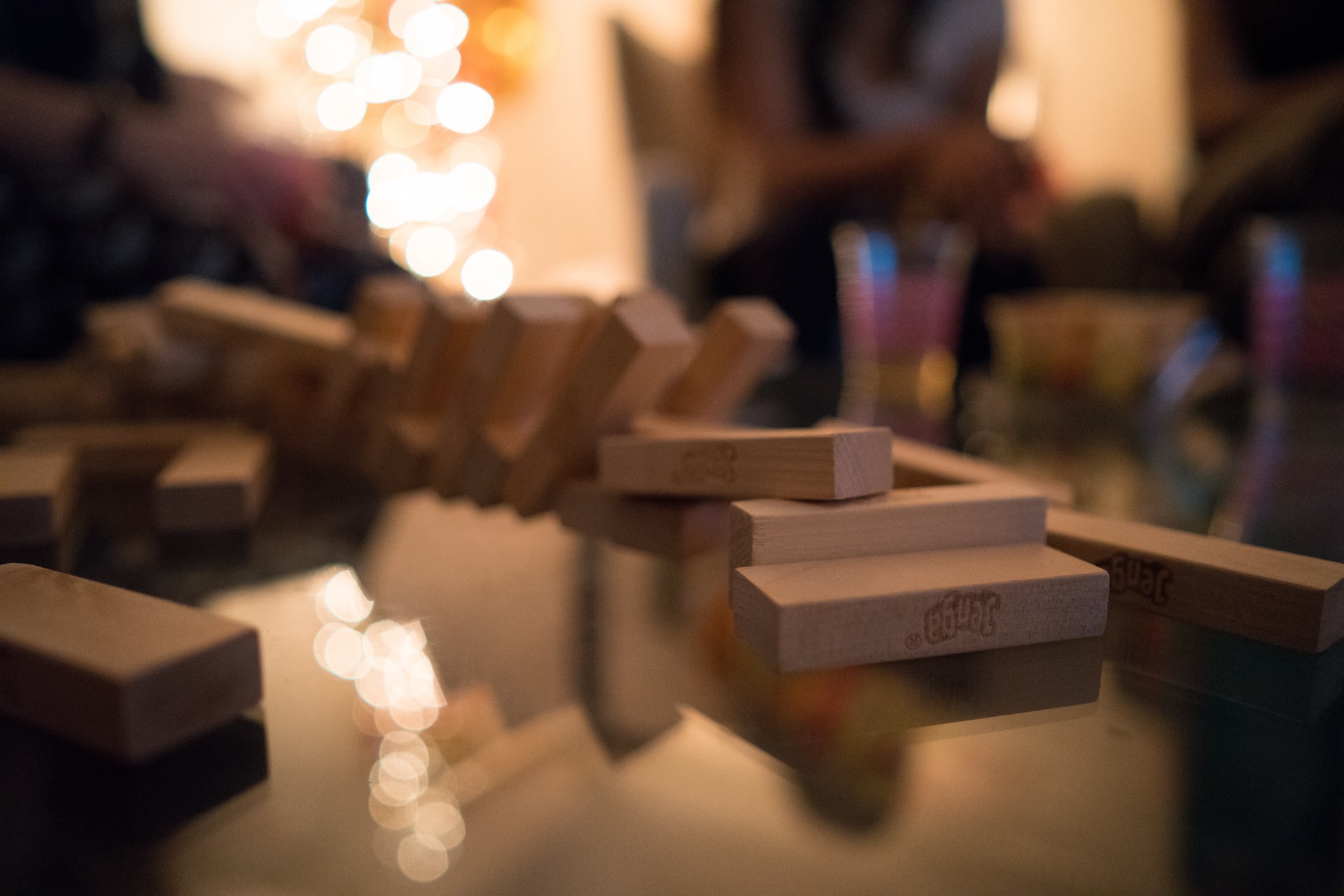 jenga pieces scattered on the table