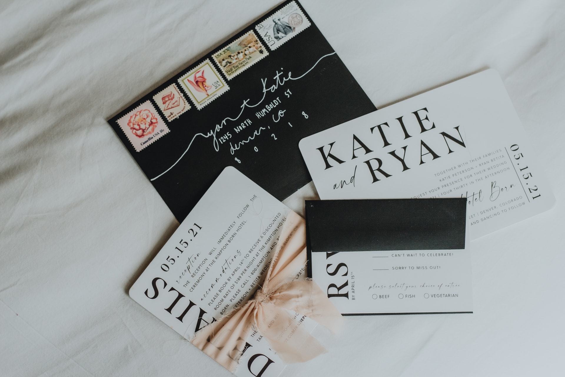 black and white wedding invitation