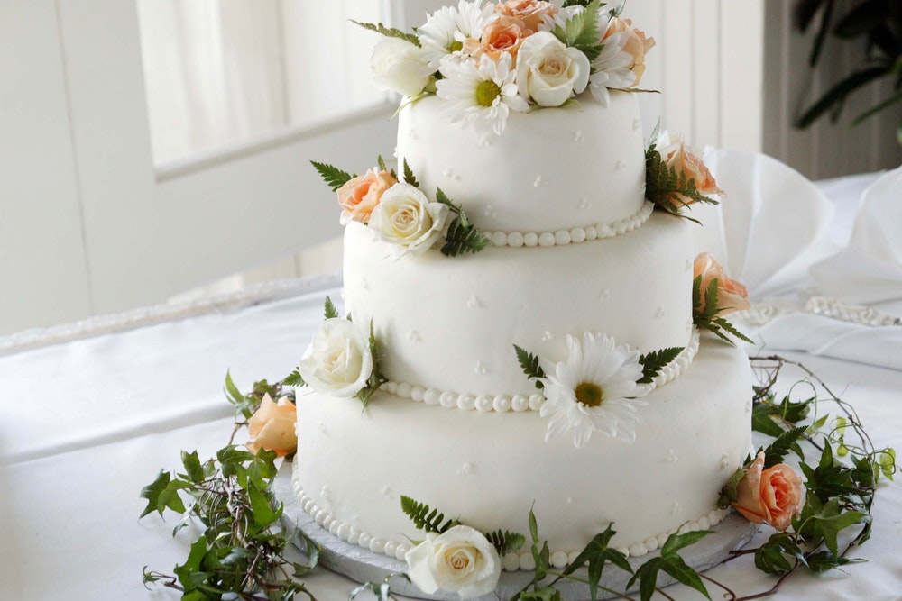 white floral wedding cake