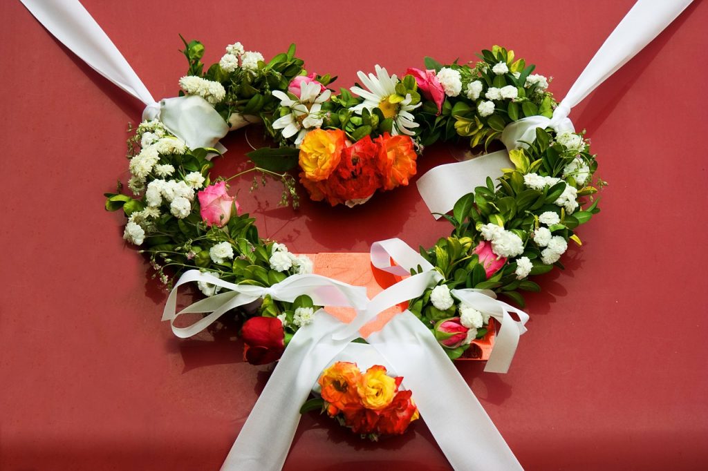 floral wreath shaped like a heart