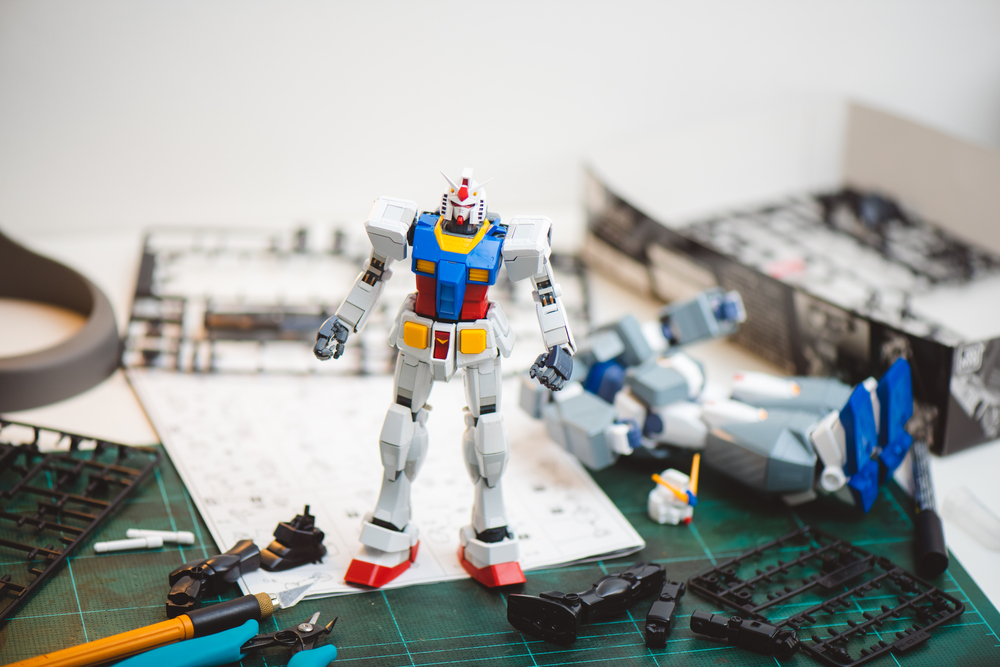 gundam model being assembled