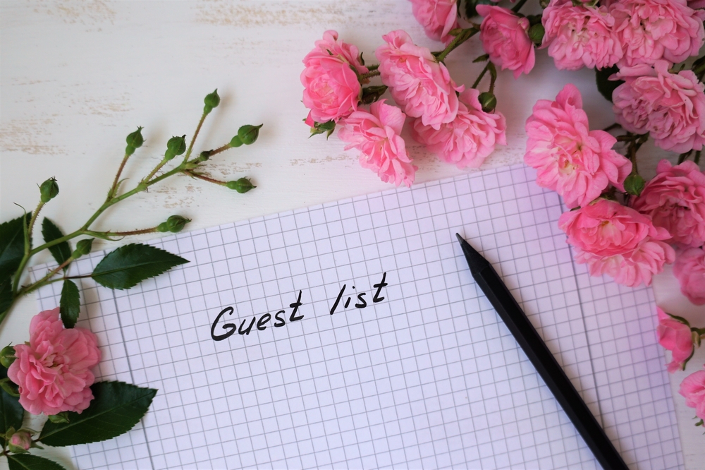 wedding guest list with flowers around it