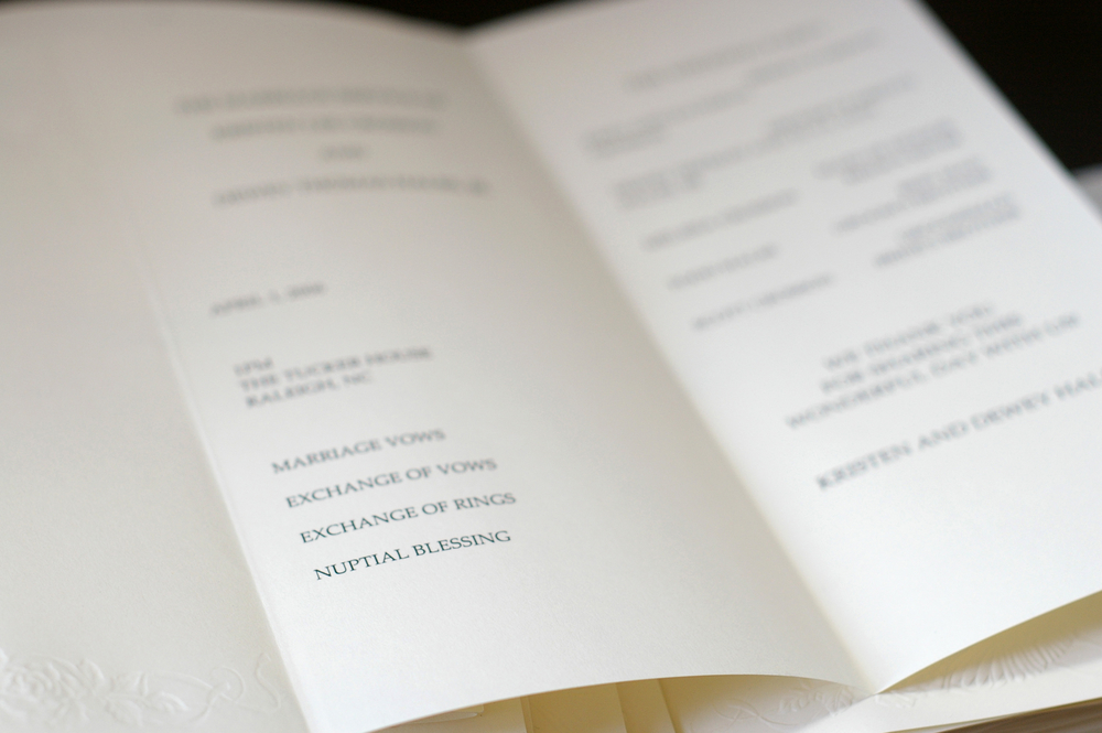 close up shot of a wedding program