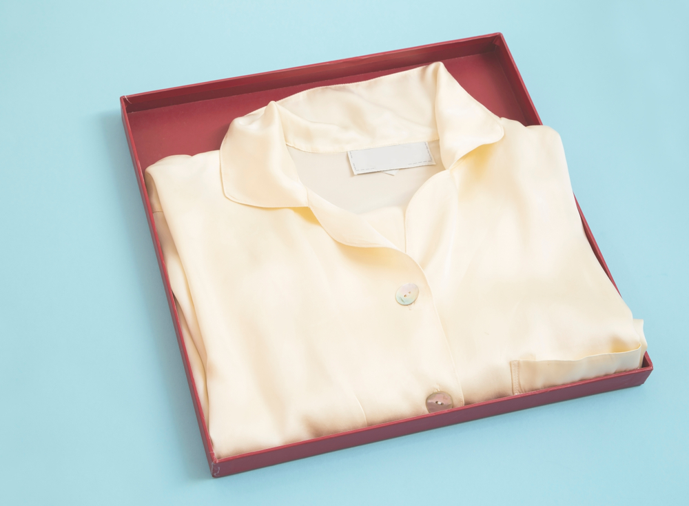 silk pyjamas in a red box