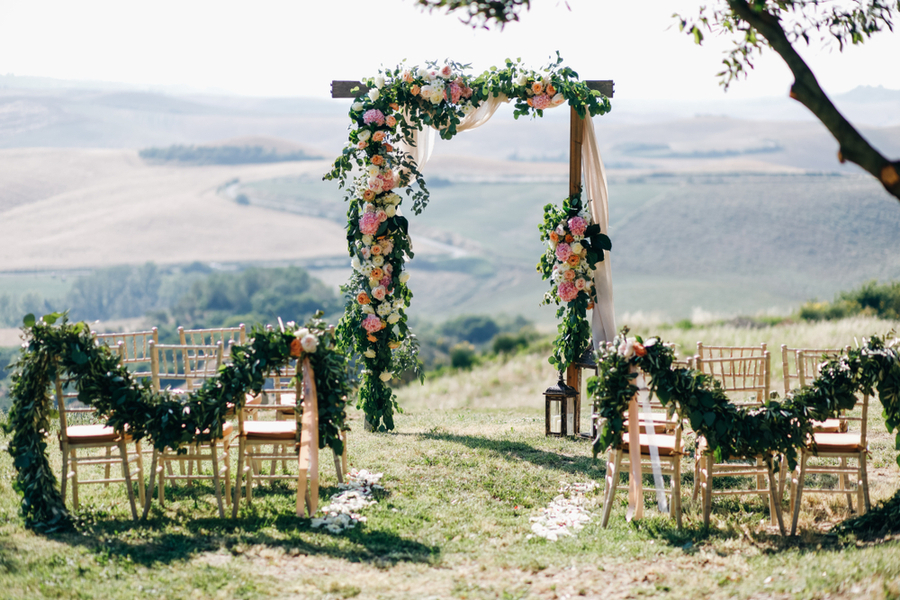 floral and green archway for wedding