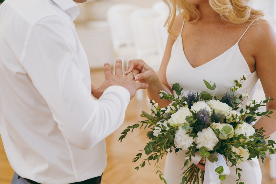 sustainable wedding dress and suit