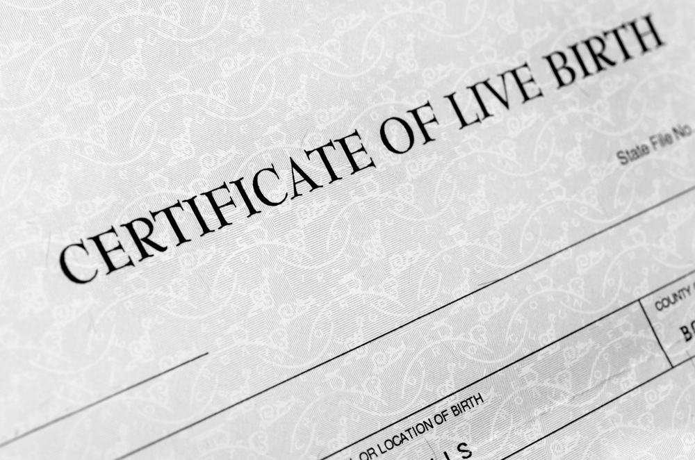 close up shot of birth certification