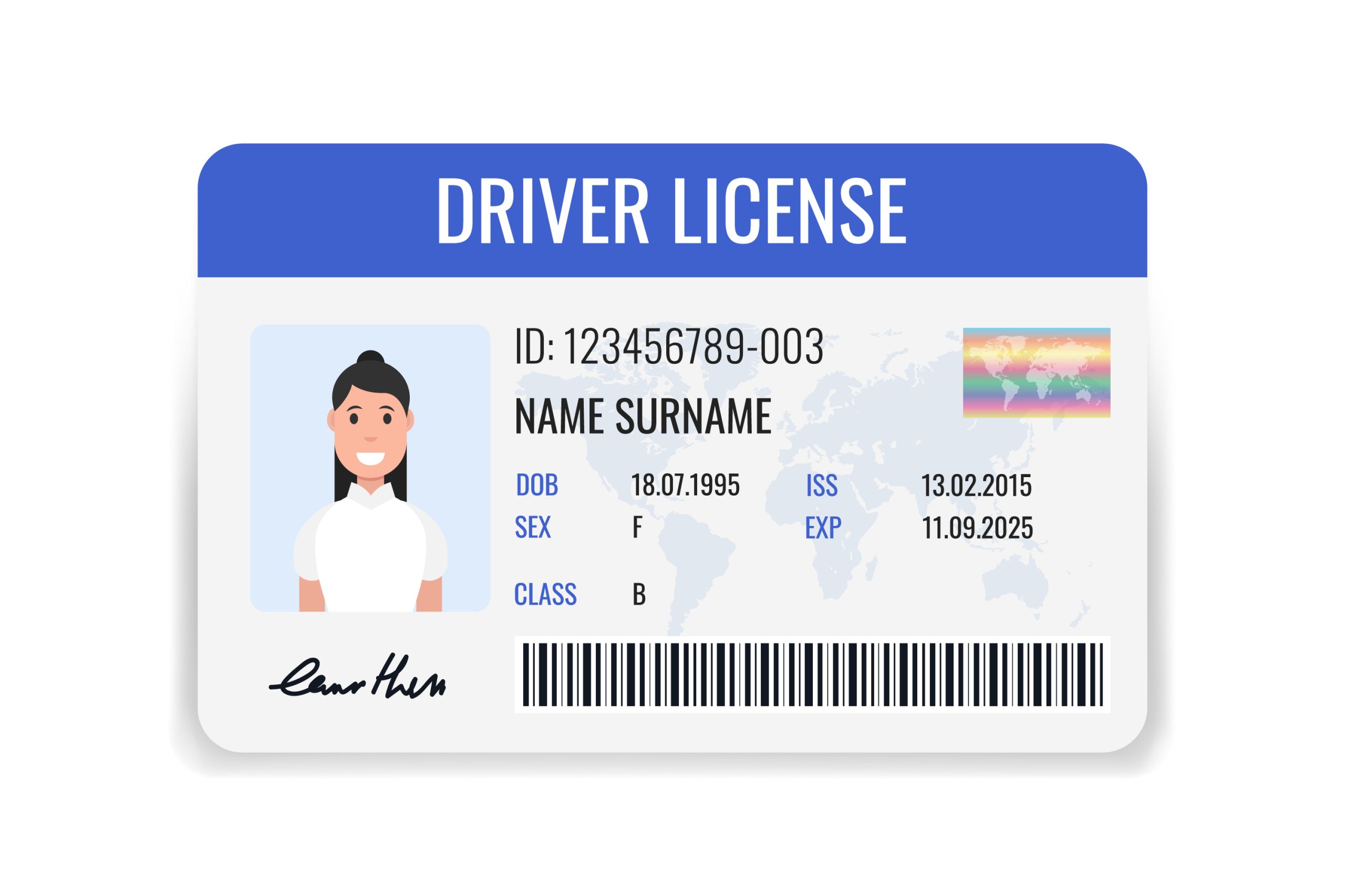 driver license ID card with female photo vector illustration