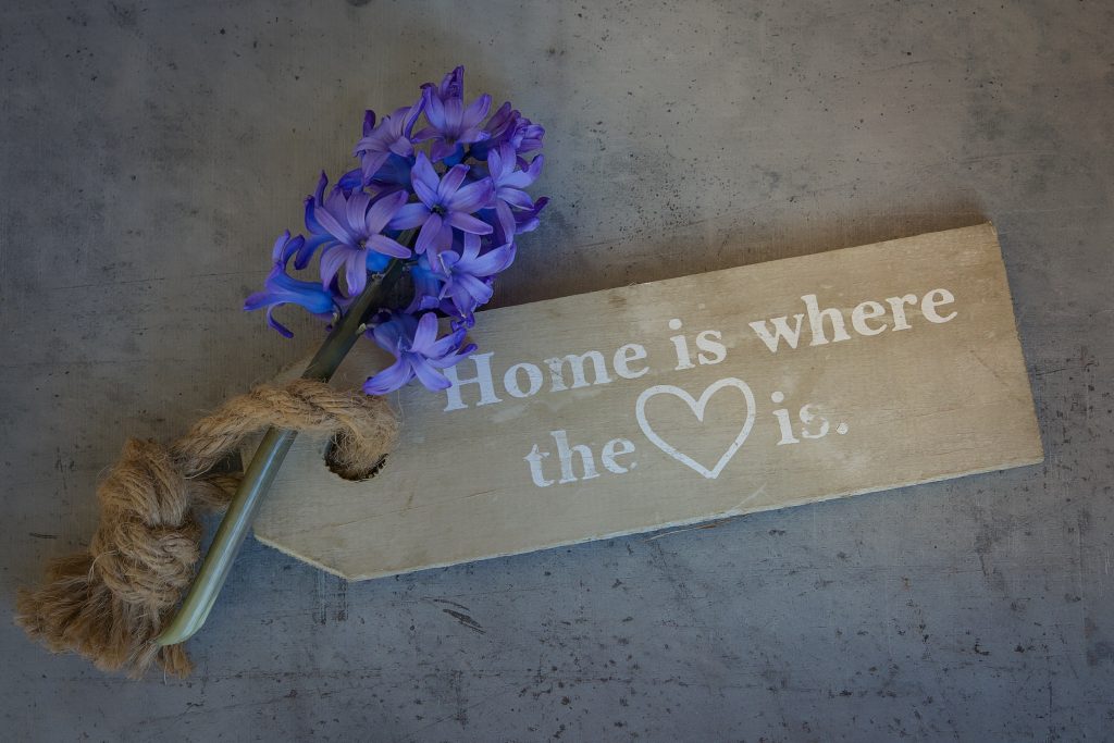 Home Is Where the Heart Is Quote Decor on wooden plaque With Lavender