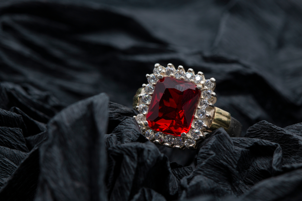 Red Ruby Ring on black fabric