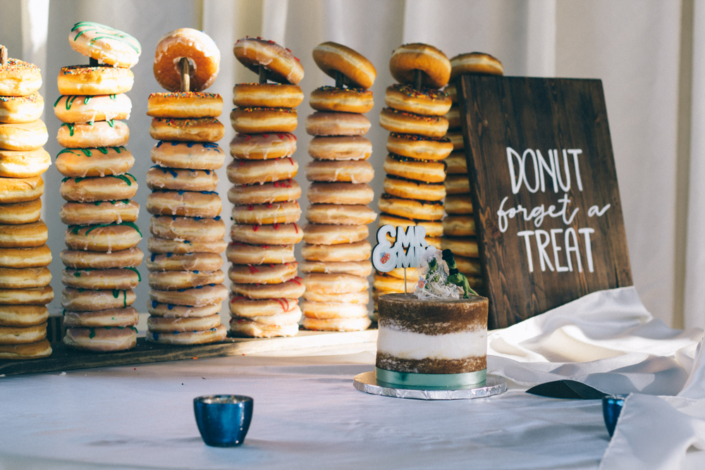Assorted donuts stacks on wedding day