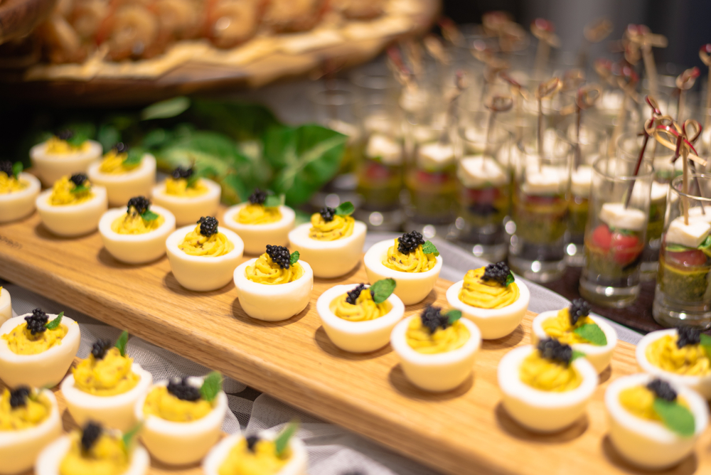 caviar deviled egg serving on table