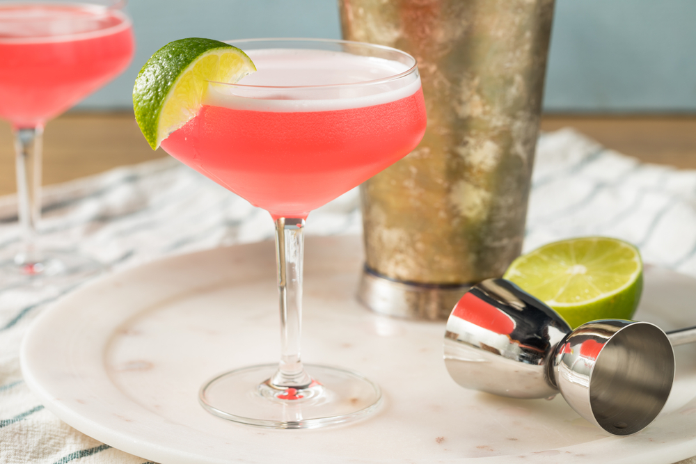 pink mocktail with lime
