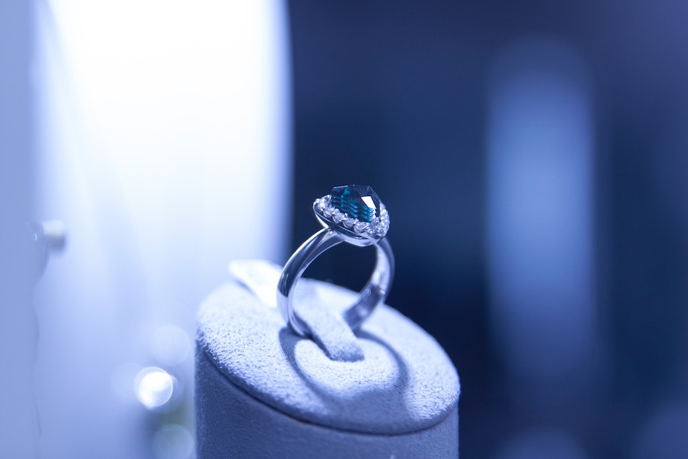 Close-up of a Silver Ring with a Blue Stone