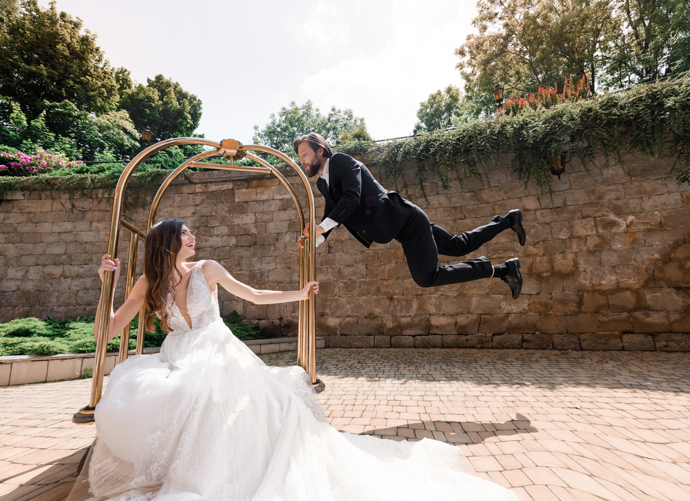 Creative outdoor photoshoot of couple