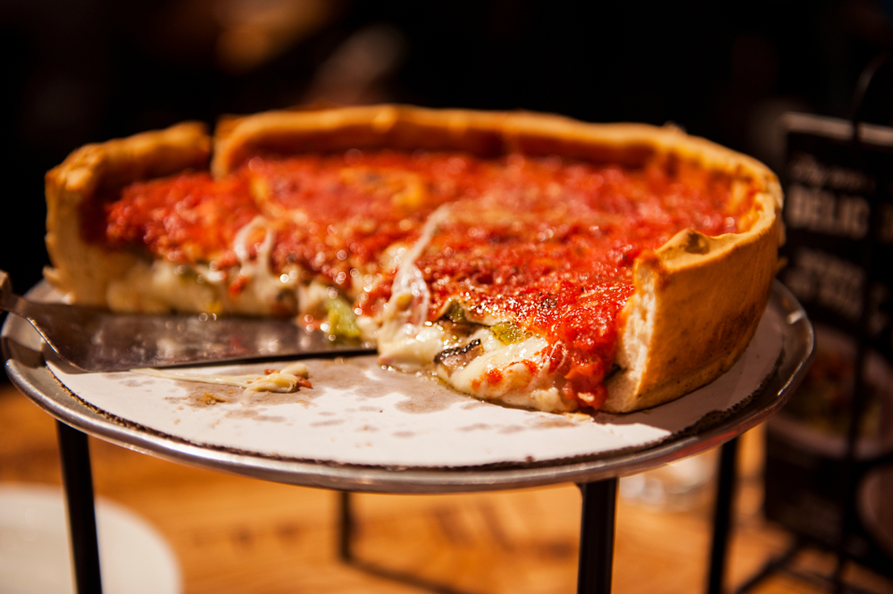 Chicago Style Deep Dish Cheese Pizza with Tomato Sauce