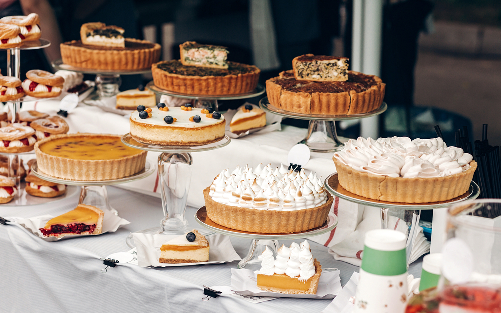 different savory pies on table