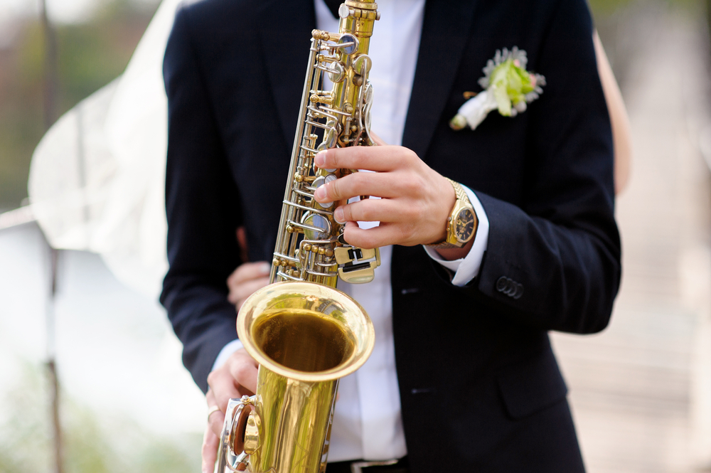 saxophone player on wedding day