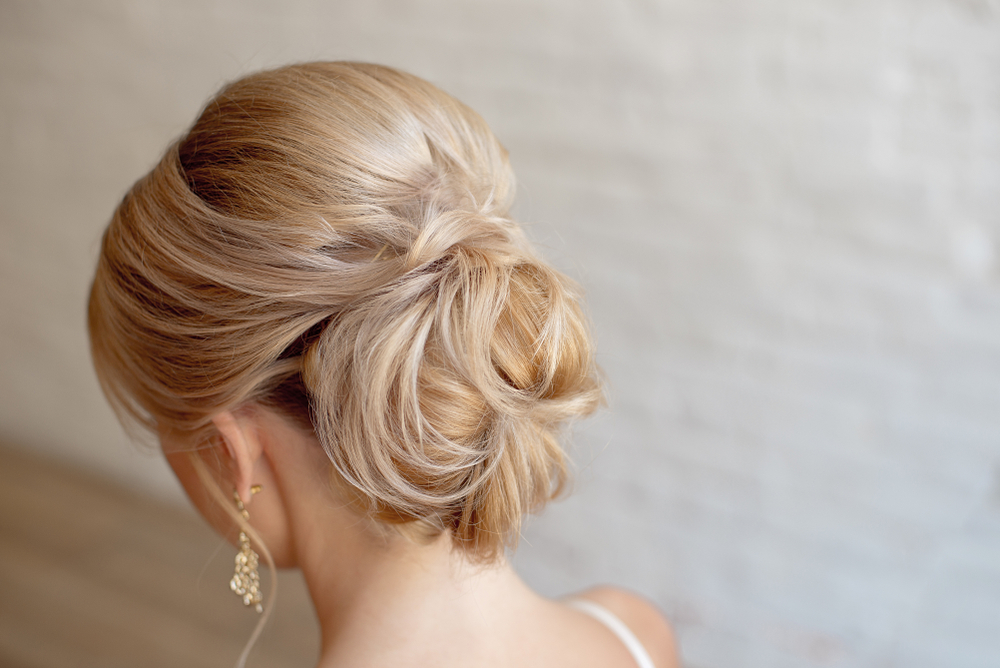 classic chignon hairstyle of bride