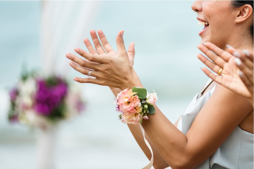 corsage on a woman's wrist
