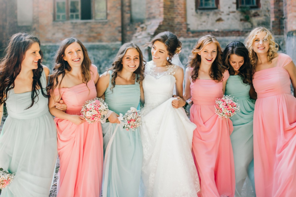 Peach wedding dresses for maids sales