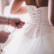 a bride wearing a white dress