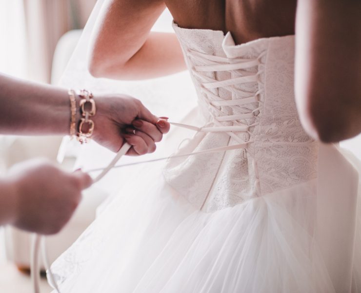 a bride wearing a white dress
