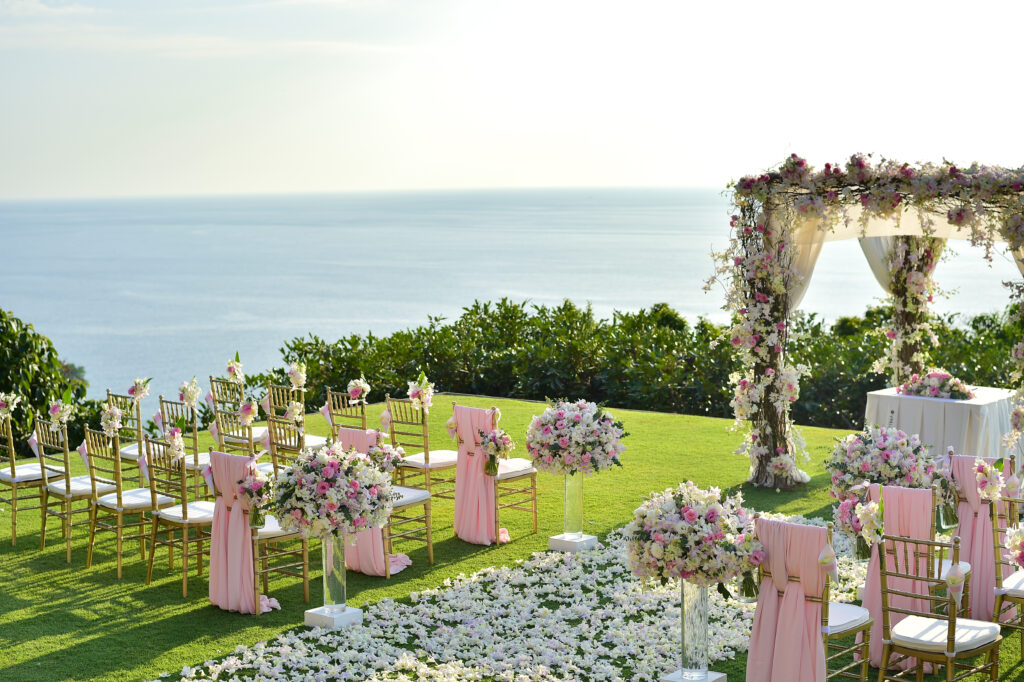 wedding set up on top of a hill