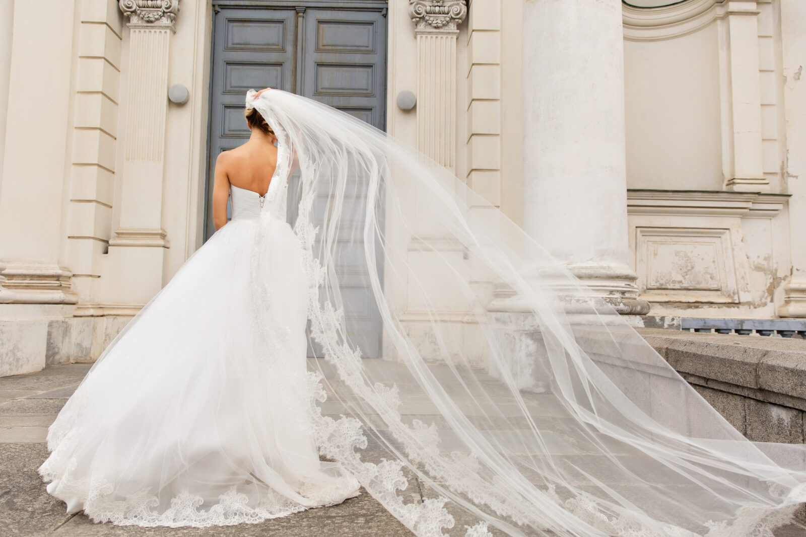 a bride with a long veil